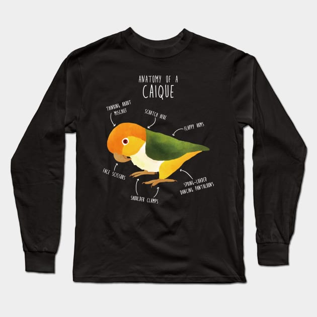 Anatomy of a White-Bellied Caique Long Sleeve T-Shirt by Psitta